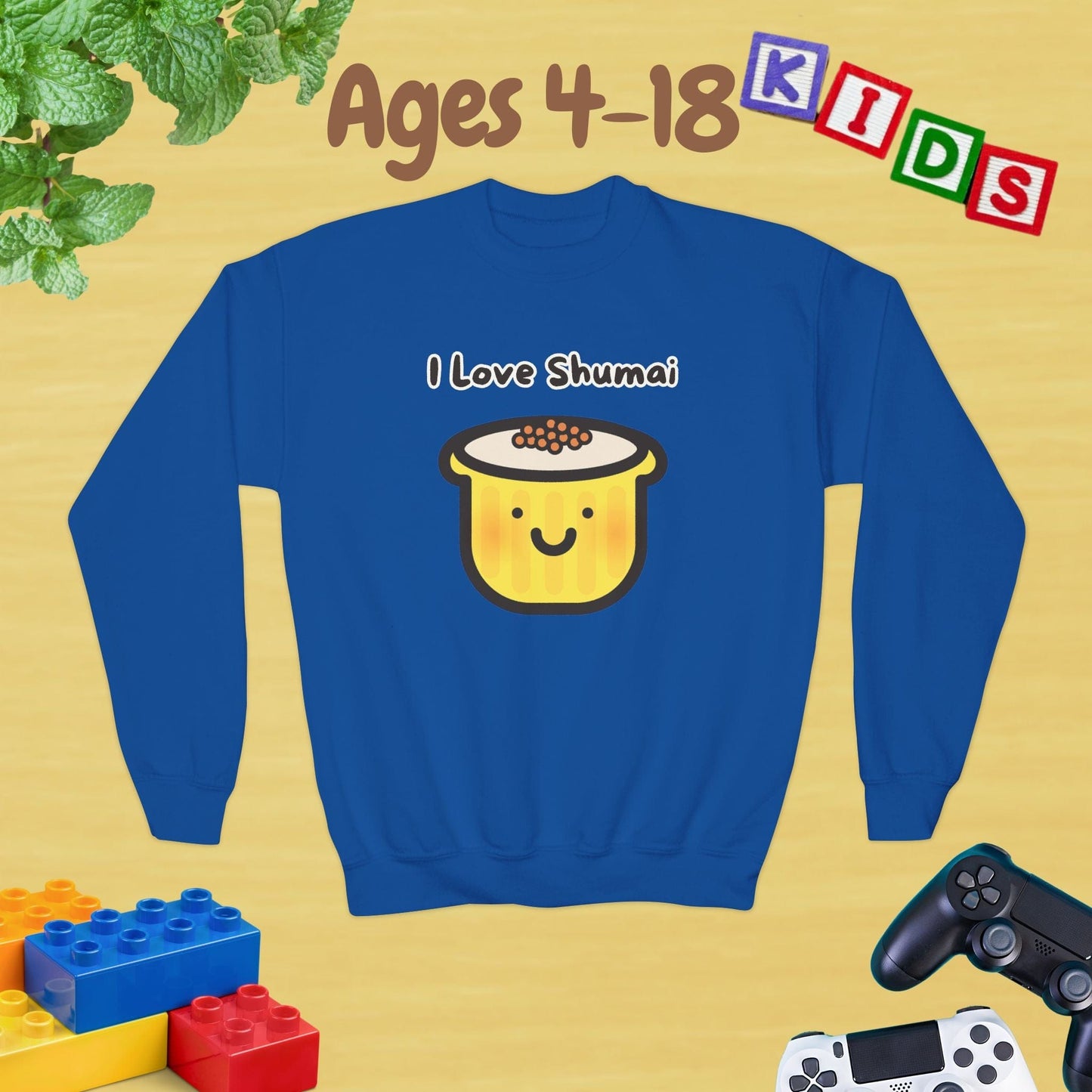 I Love Shumai Kids Sweatshirt - Unisex Graphic Sweatshirt for Ages 4-18 Kids