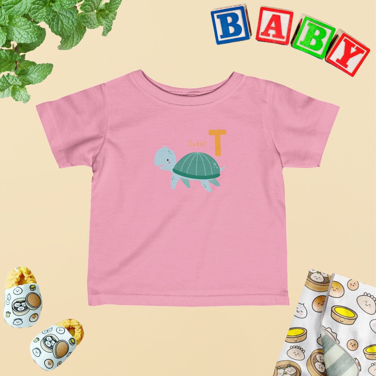 Animal Alphabet - T for Turtle Baby Tee - Unisex Graphic Tee for Babies