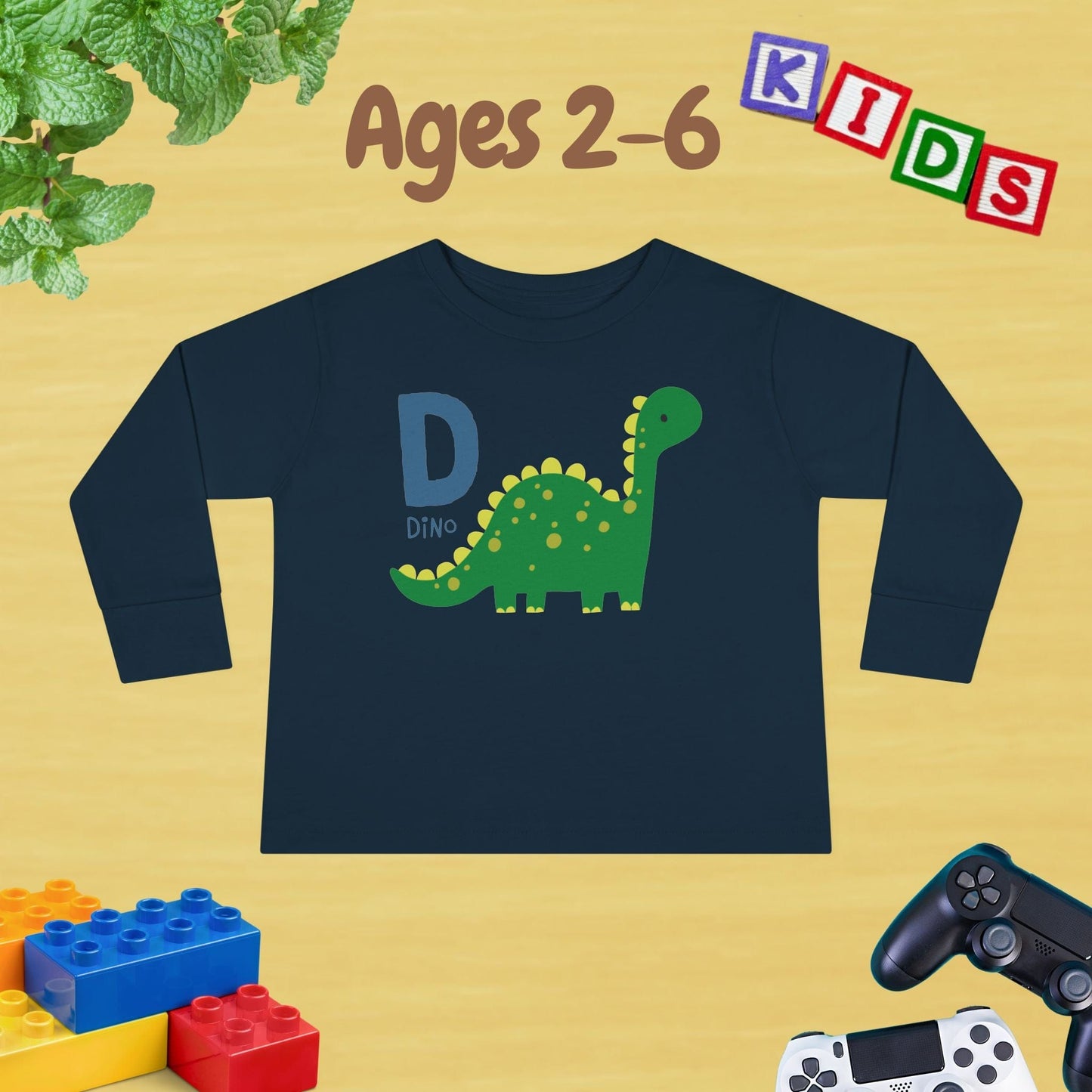 Animal Alphabet D for Dino Unisex Kids Sweater Toddler Long Sleeve Tee Ages 2-6 - 100% Cotton Spring and Fall Kids Sweatshirt