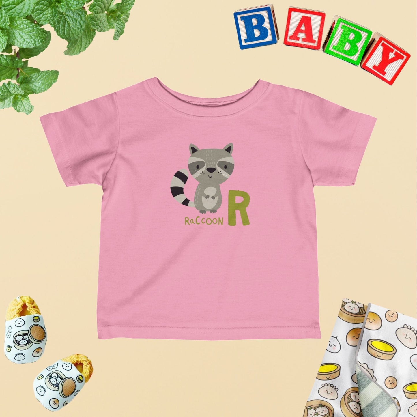 Animal Alphabet - R for Raccoon Baby Tee - Unisex Graphic Tee for Babies