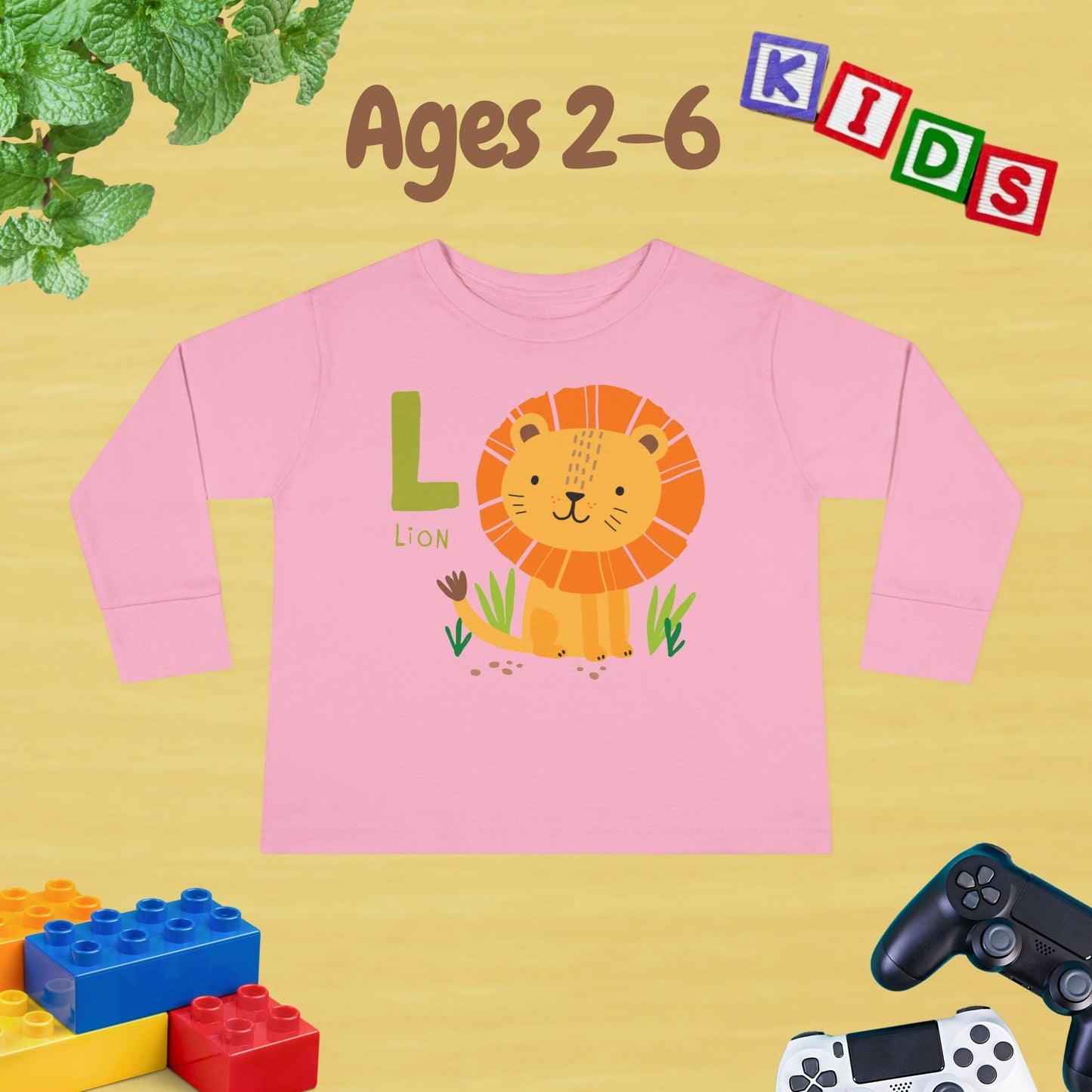 Animal Alphabet L for Lion Unisex Kids Sweater Toddler Long Sleeve Tee Ages 2-6 - 100% Cotton Spring and Fall Kids Sweatshirt