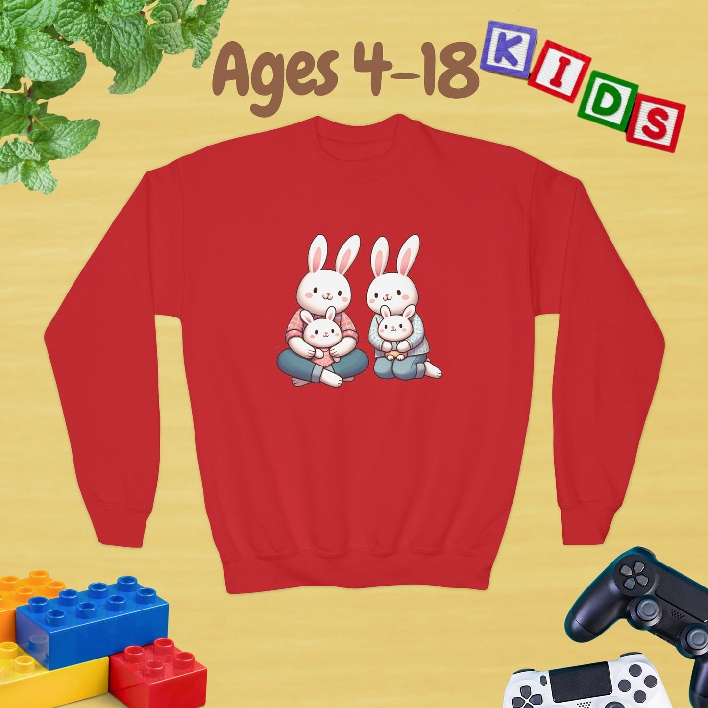 Bunny Family Ages 4-18 Kids Sweatshirt