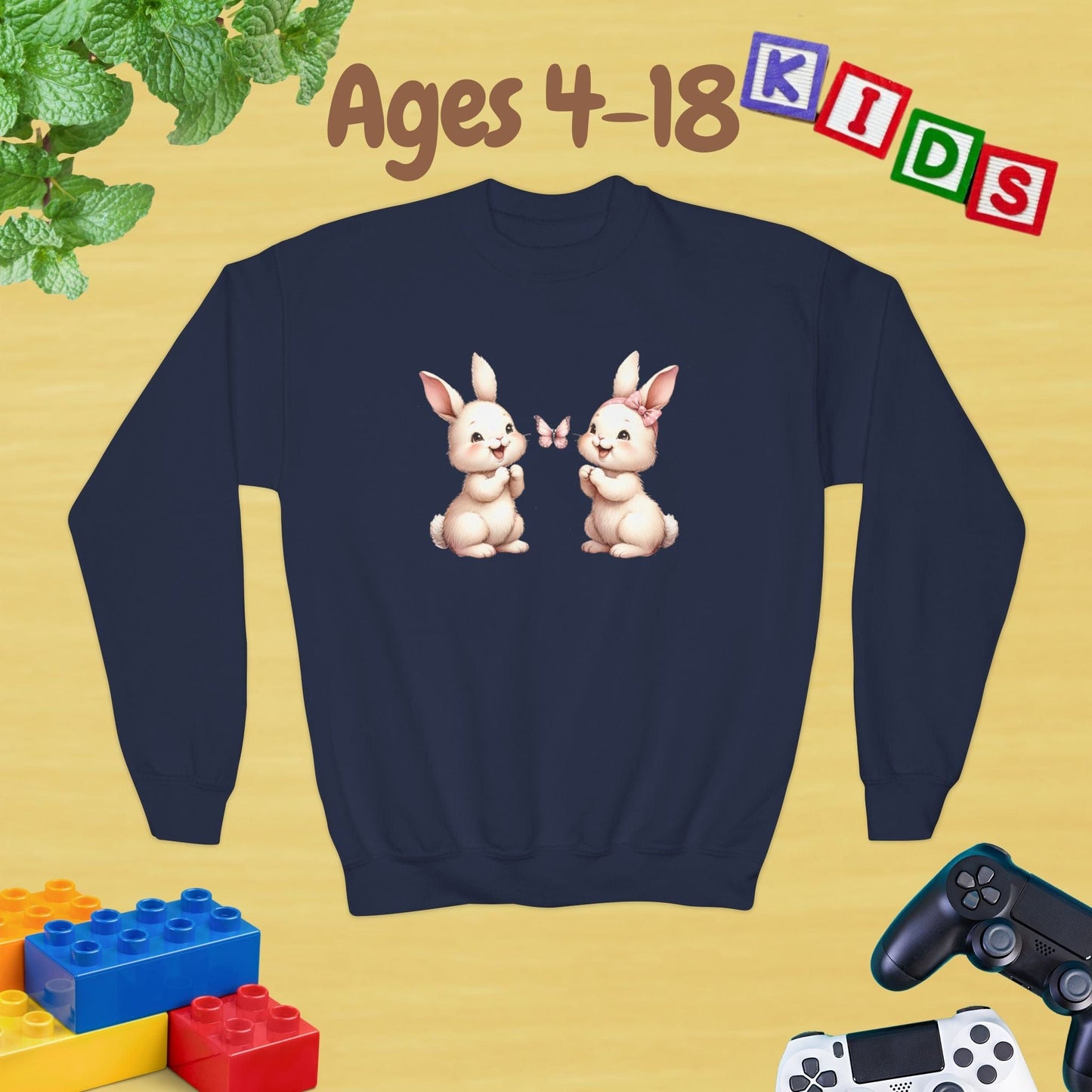 My Twins Bunnies & Butterfly Ages 4-18 Kids Sweatshirt