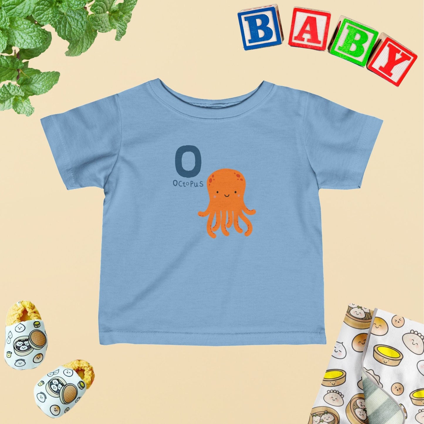 Animal Alphabet - O for Octopus Baby Tee - Unisex Graphic Tee for Babies
