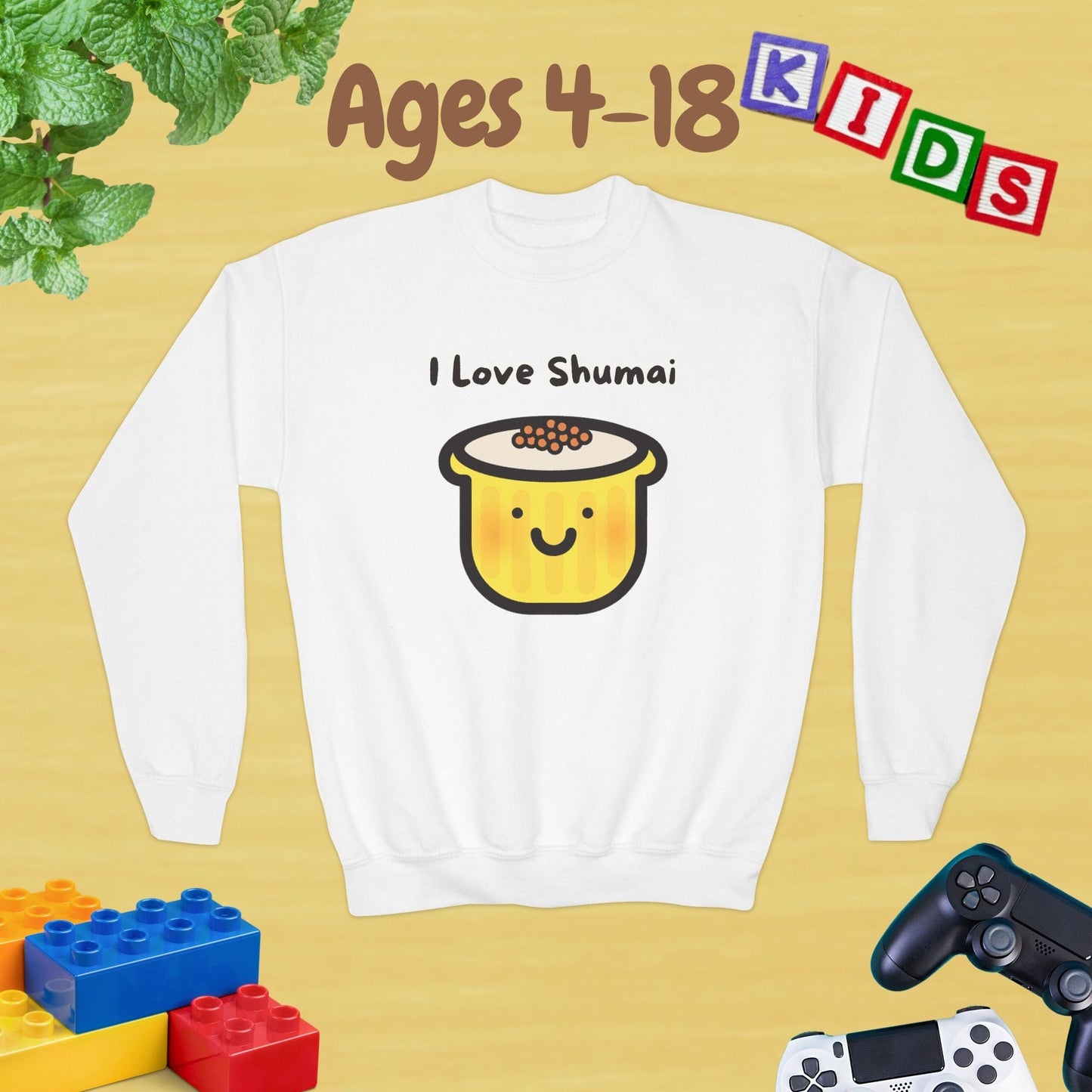 I Love Shumai Kids Sweatshirt - Unisex Graphic Sweatshirt for Ages 4-18 Kids