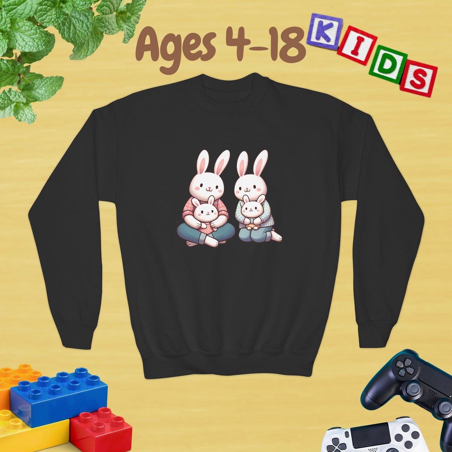 Bunny Family Ages 4-18 Kids Sweatshirt
