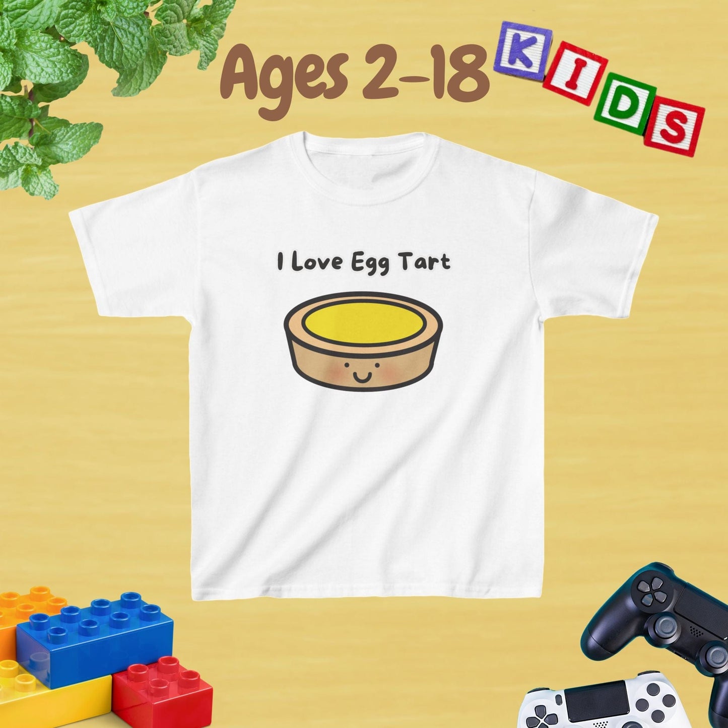 I Love Egg Tart Kids Tee - Unisex Graphic Tee for Kids Age 2-18