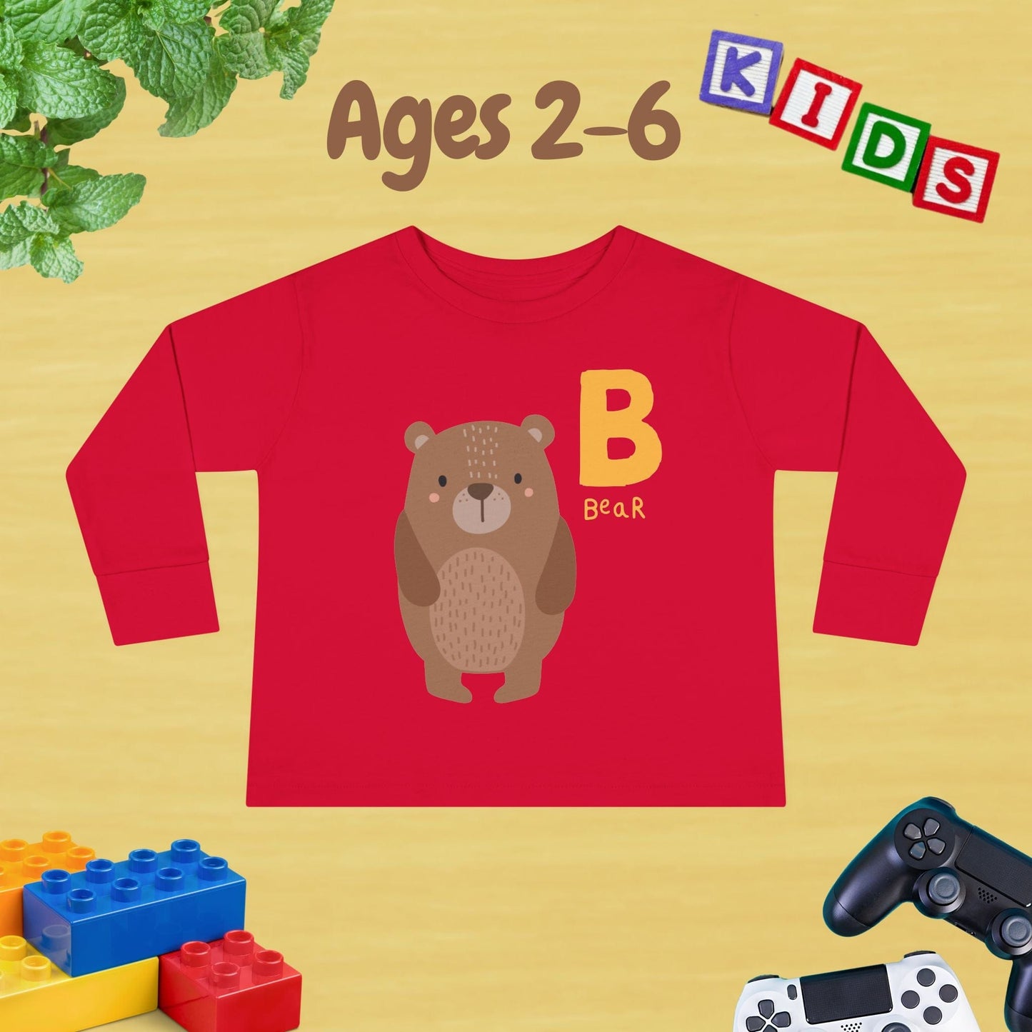 Animal Alphabet B for Bear Unisex Kids Sweater Toddler Long Sleeve Tee Ages 2-6 - 100% Cotton Spring and Fall Kids Sweatshirt