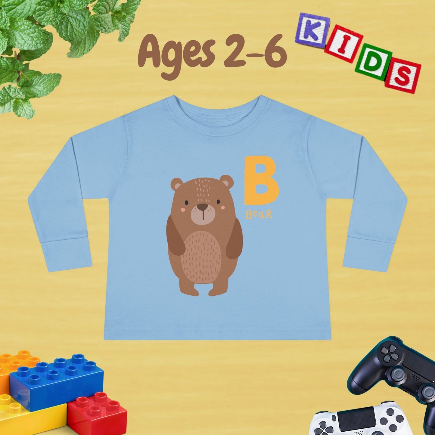 Animal Alphabet B for Bear Unisex Kids Sweater Toddler Long Sleeve Tee Ages 2-6 - 100% Cotton Spring and Fall Kids Sweatshirt