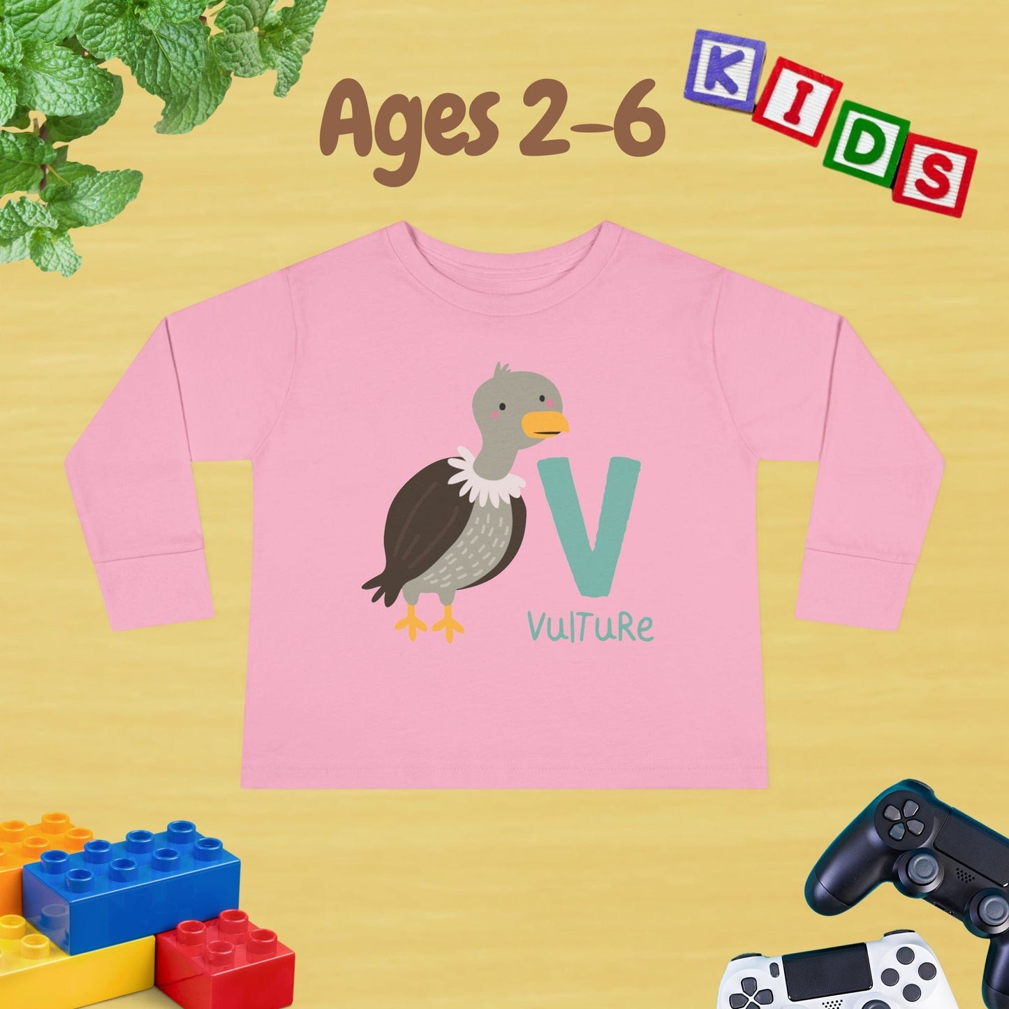 Animal Alphabet V for Vulture Unisex Kids Sweater Toddler Long Sleeve Tee Ages 2-6 - 100% Cotton Spring and Fall Kids Sweatshirt