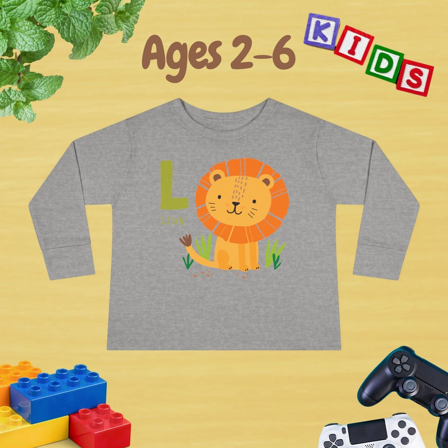 Animal Alphabet L for Lion Unisex Kids Sweater Toddler Long Sleeve Tee Ages 2-6 - 100% Cotton Spring and Fall Kids Sweatshirt