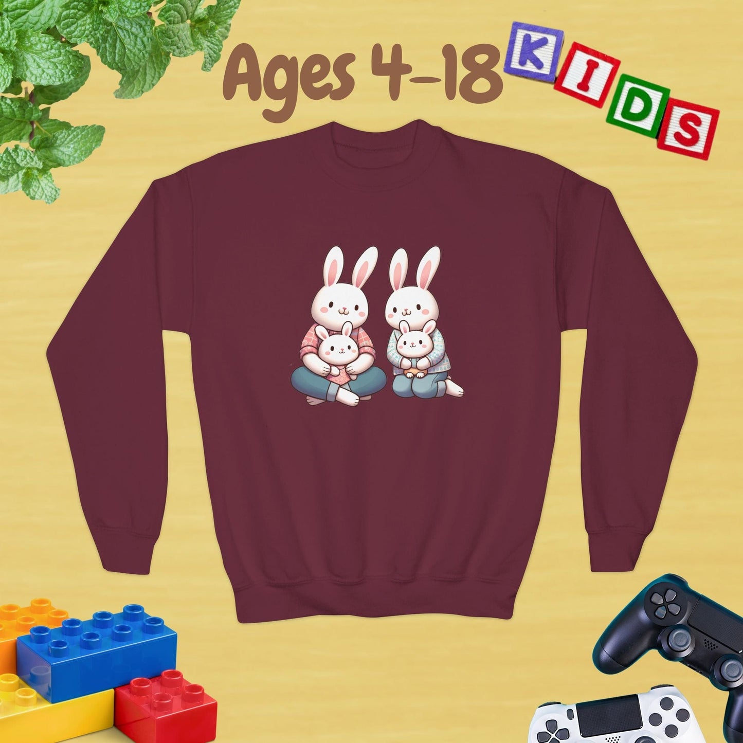 Bunny Family Ages 4-18 Kids Sweatshirt