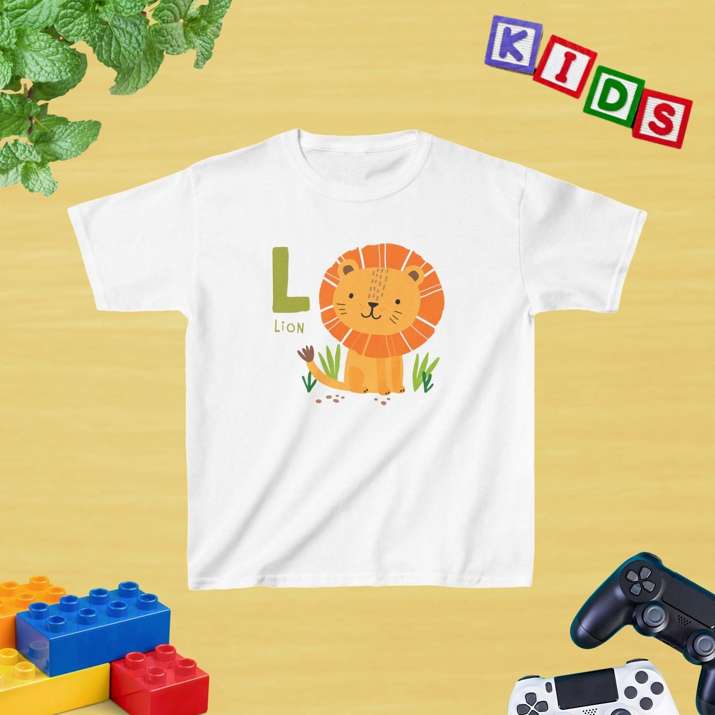Animal Alphabet - L for Lion Unisex Kids Tee - Fun Educational Graphic Tee for Kids Age 2-18