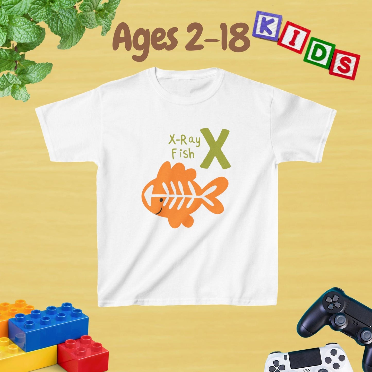 Animal Alphabet - X for X-ray Fish Unisex Kids Tee - Fun Educational Graphic Tee for Age 2-18 Kids