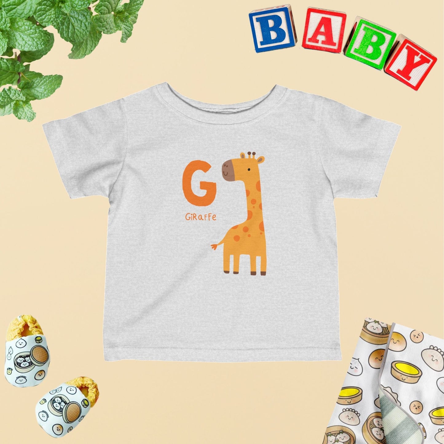 Animal Alphabet - G for Giraffe Baby Tee - Unisex Graphic Tee for Babies