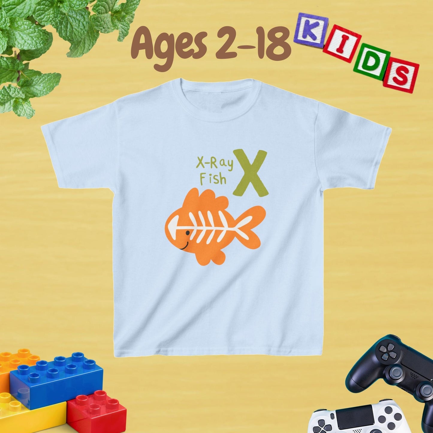 Animal Alphabet - X for X-ray Fish Unisex Kids Tee - Fun Educational Graphic Tee for Age 2-18 Kids