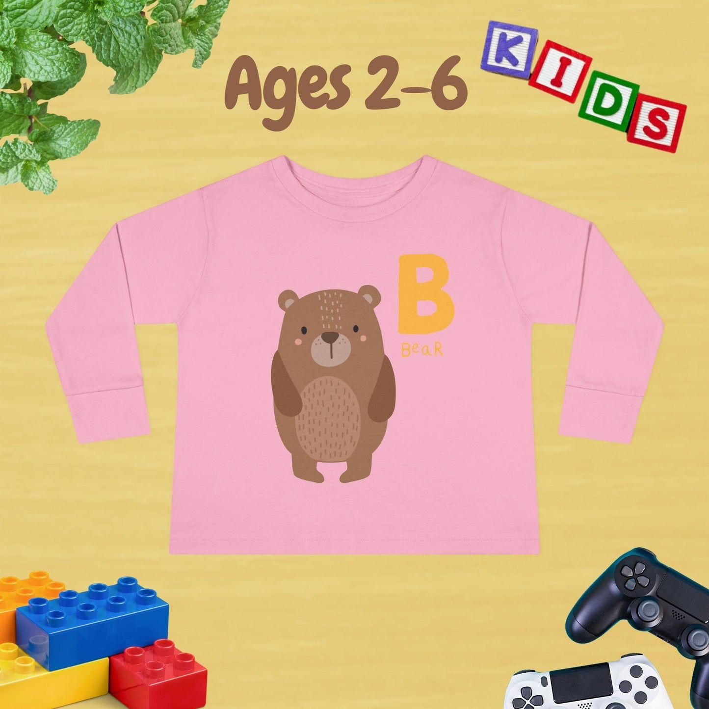Animal Alphabet B for Bear Unisex Kids Sweater Toddler Long Sleeve Tee Ages 2-6 - 100% Cotton Spring and Fall Kids Sweatshirt