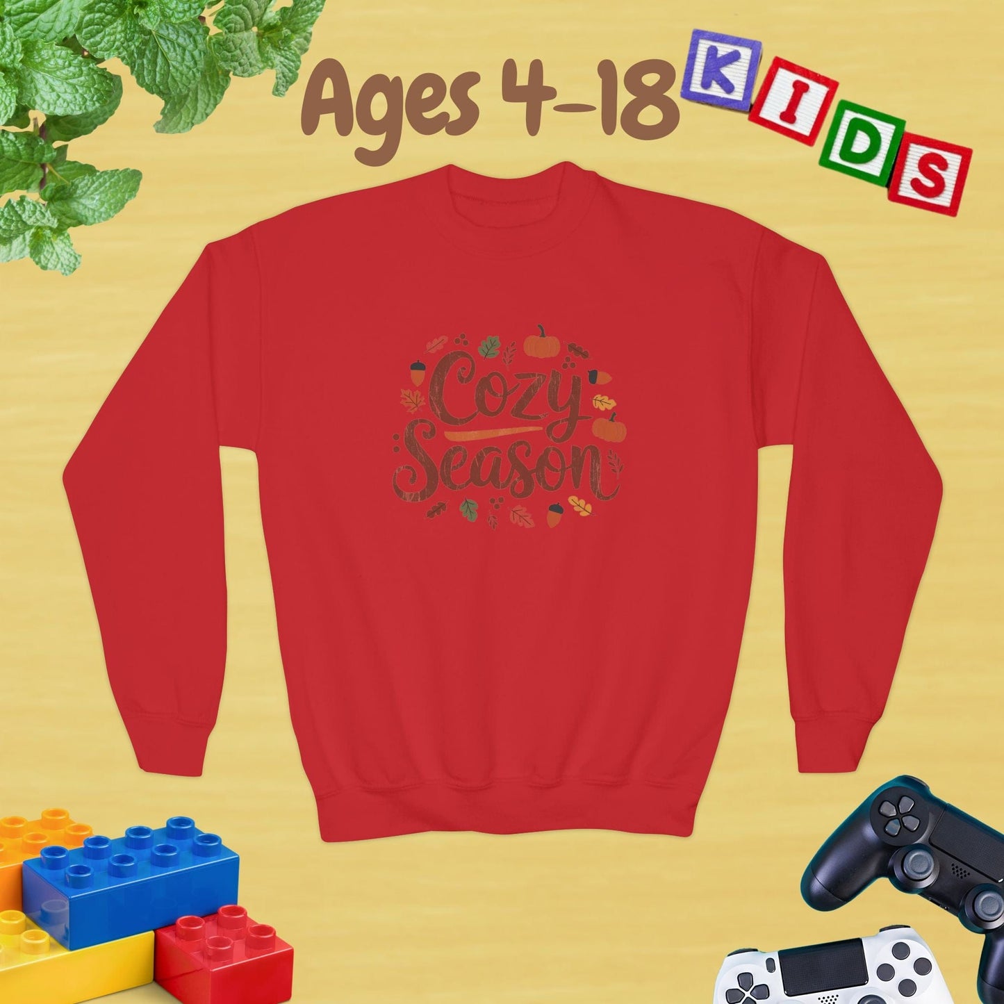 Cozy Season Fall Edition Ages 4-18 Unisex Kids and Teens Sweatshirt - Cozy Fall and Winter Youth Sweatshirt