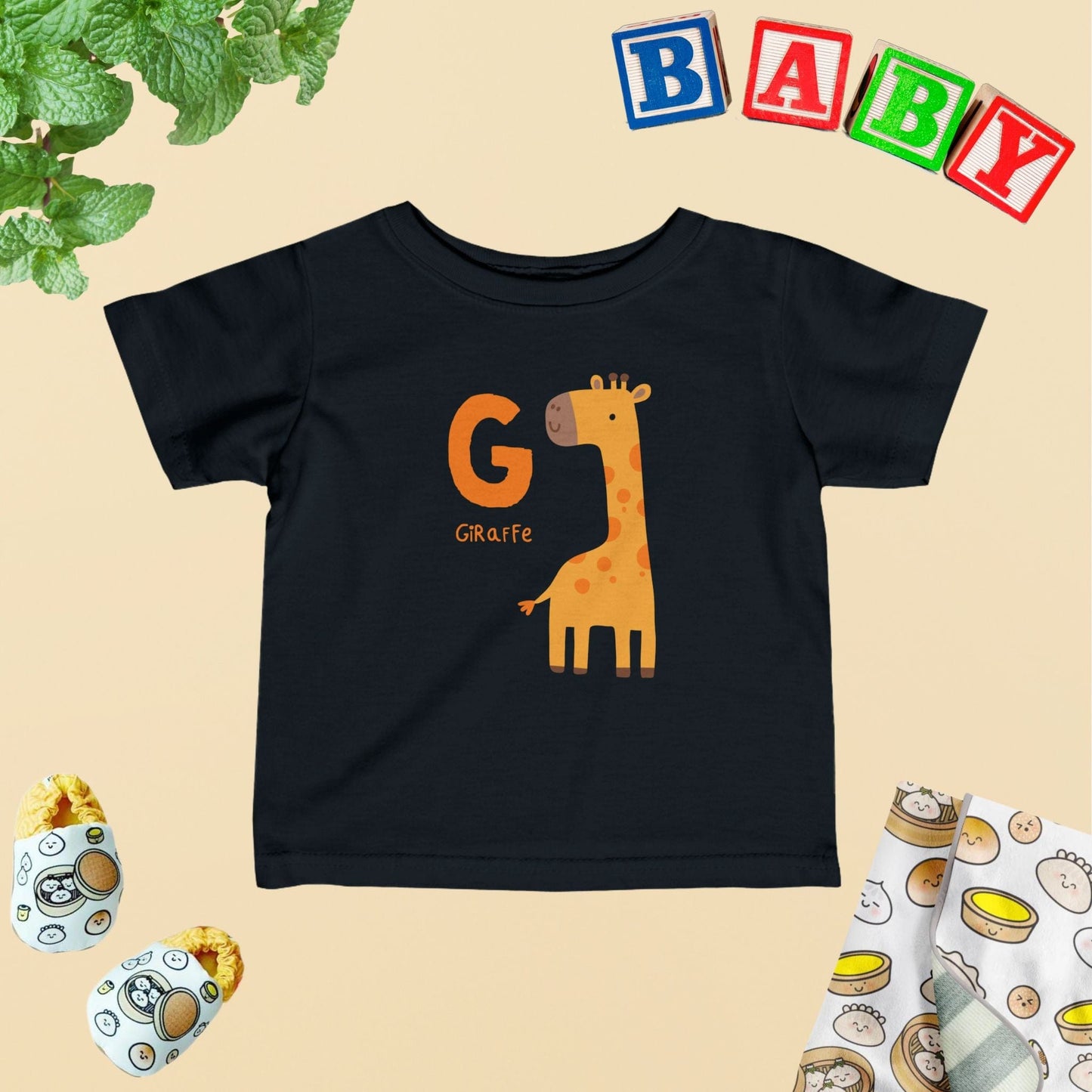 Animal Alphabet - G for Giraffe Baby Tee - Unisex Graphic Tee for Babies