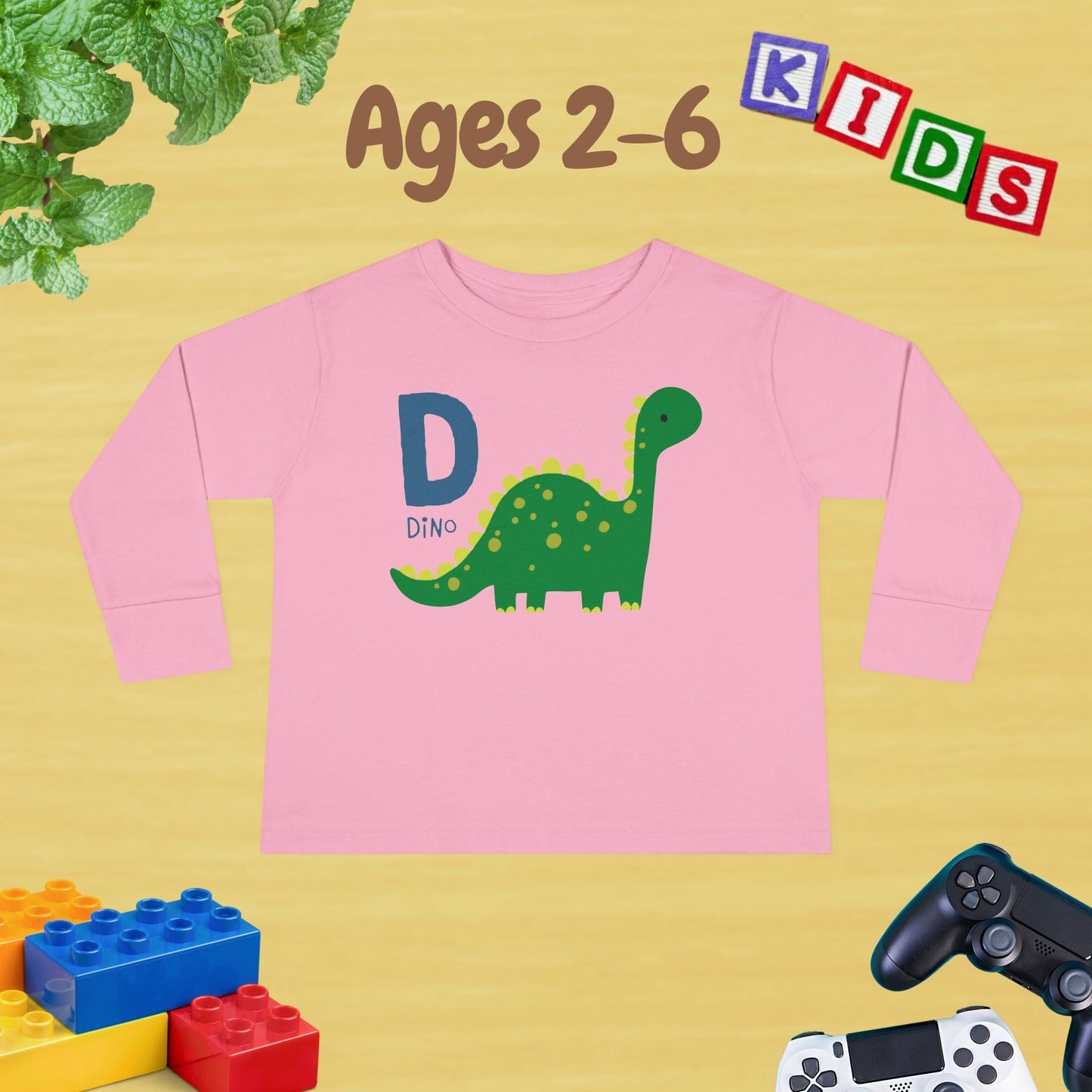 Animal Alphabet D for Dino Unisex Kids Sweater Toddler Long Sleeve Tee Ages 2-6 - 100% Cotton Spring and Fall Kids Sweatshirt