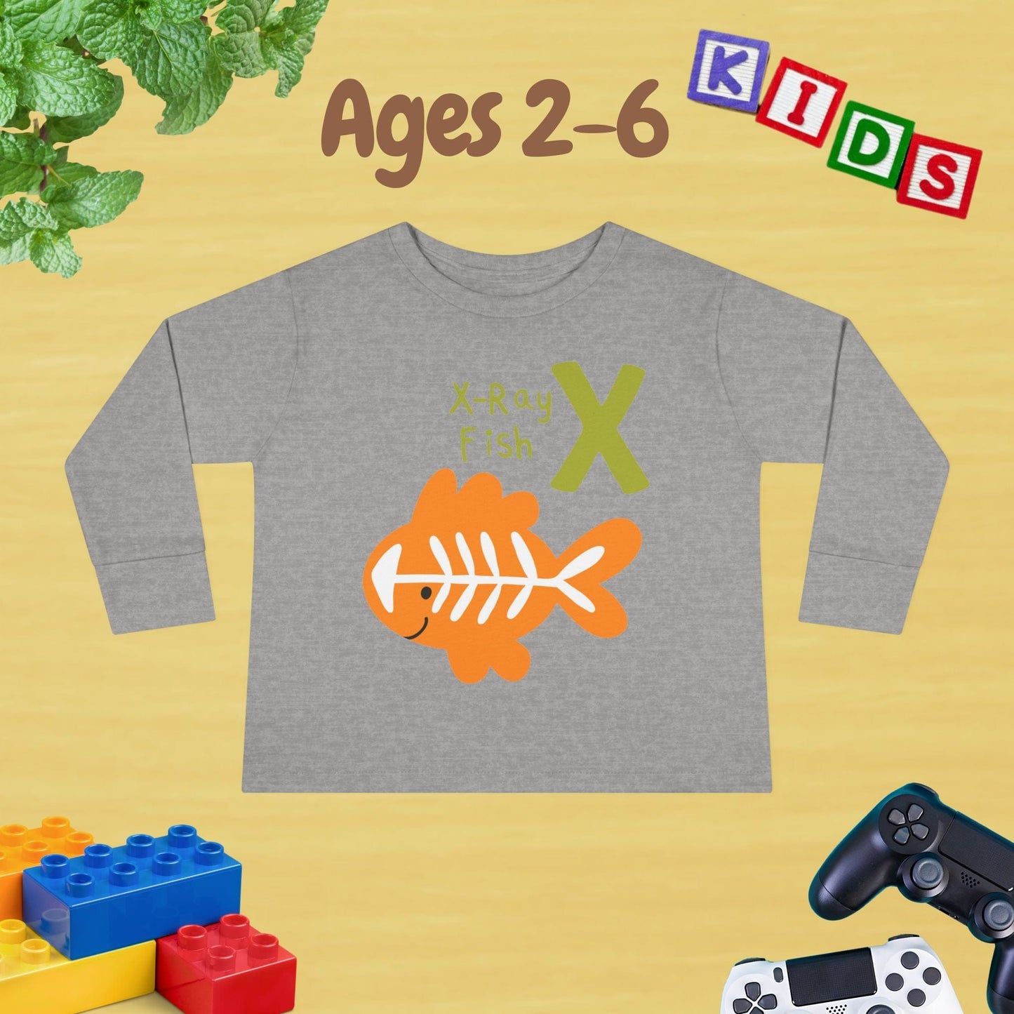 Animal Alphabet X for X-ray Fish Unisex Kids Sweater Toddler Long Sleeve Tee Ages 2-6 - 100% Cotton Spring and Fall Kids Sweatshirt