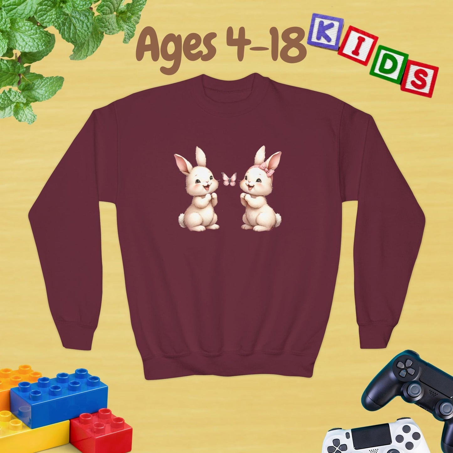 My Twins Bunnies & Butterfly Ages 4-18 Kids Sweatshirt