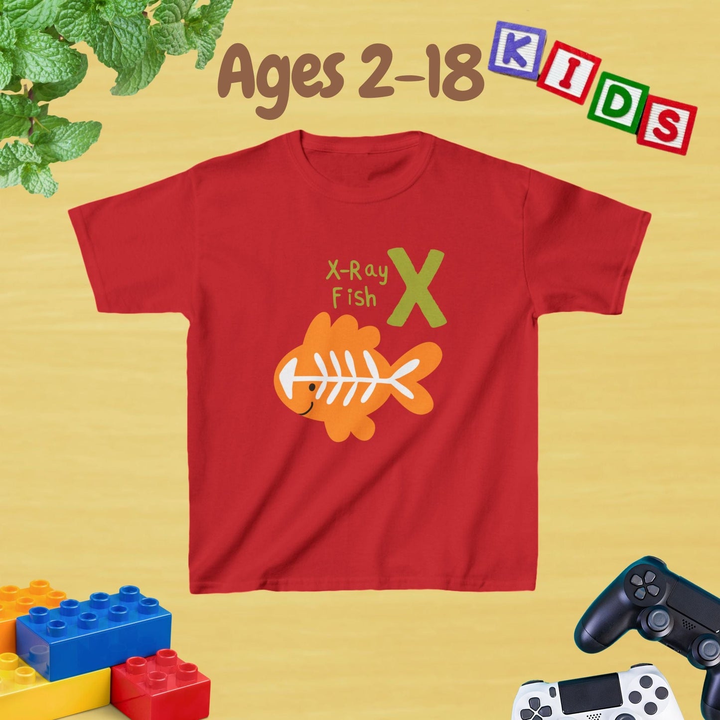 Animal Alphabet - X for X-ray Fish Unisex Kids Tee - Fun Educational Graphic Tee for Age 2-18 Kids