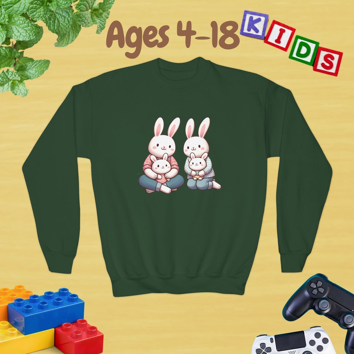 Bunny Family Ages 4-18 Kids Sweatshirt