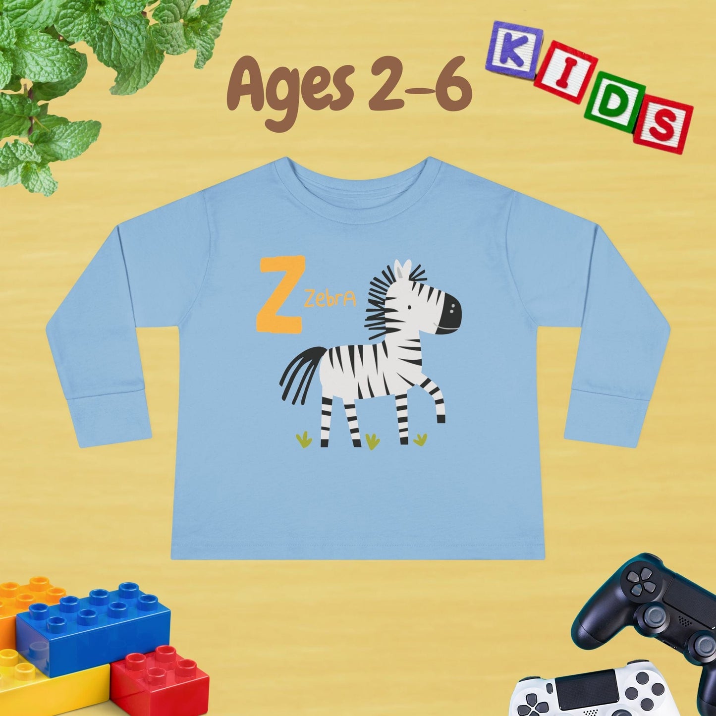 Animal Alphabet Z for Zebra Unisex Kids Sweater Toddler Long Sleeve Tee Ages 2-6 - 100% Cotton Spring and Fall Kids Sweatshirt