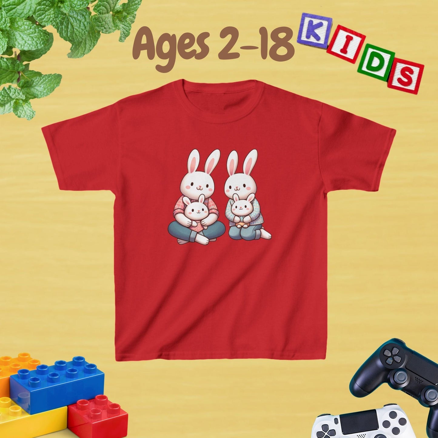 Bunny Family Kids Tee - Unisex Graphic Tee for Kids Age 2-18