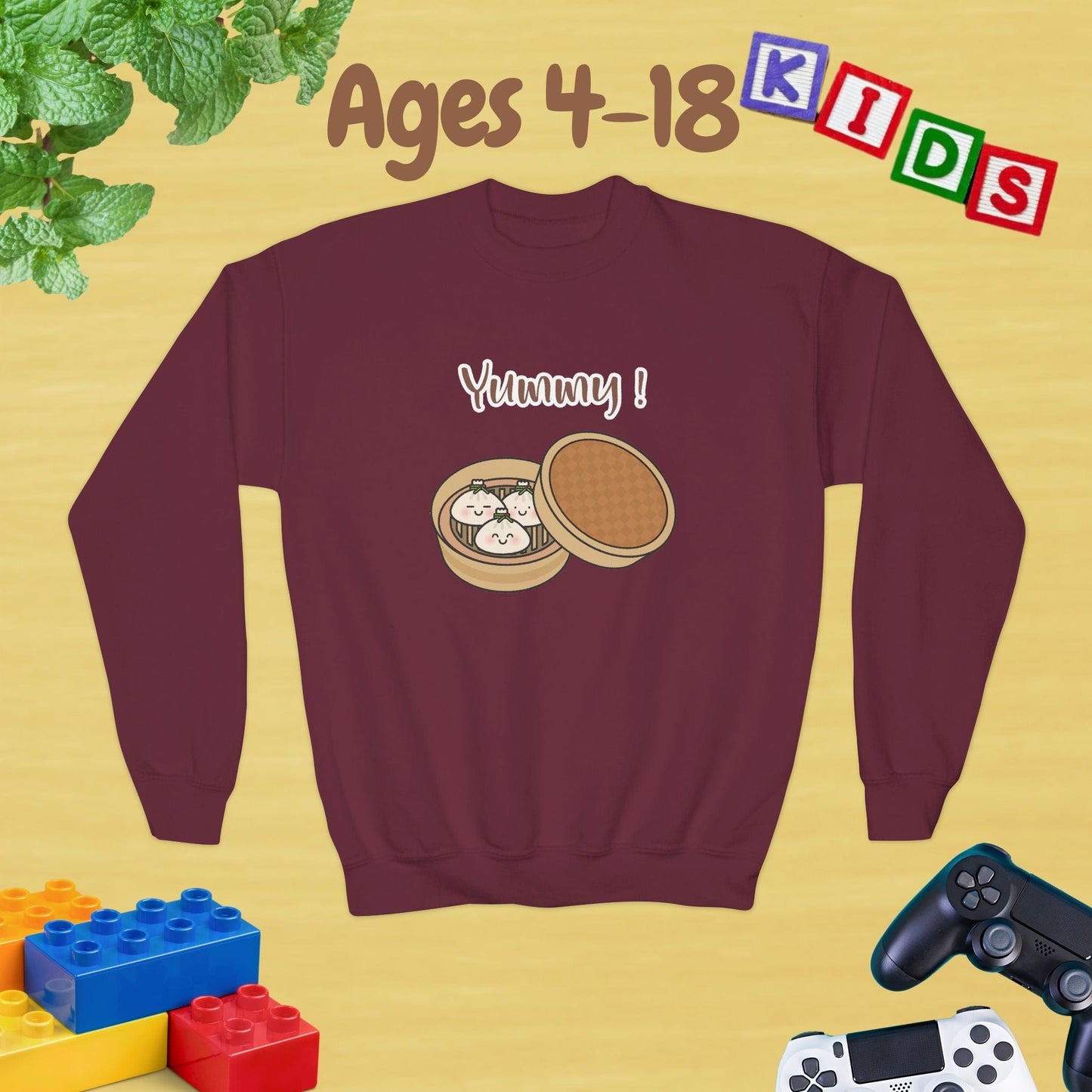 Yummy Dumplings Family Ages 4-18 Kids Sweatshirt for Food Lovers Warm Top