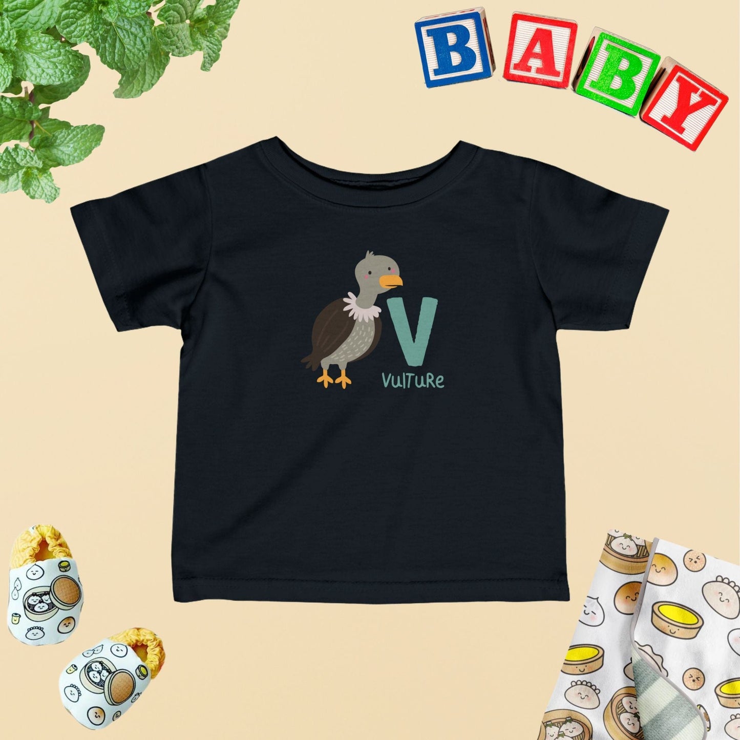 Animal Alphabet - V for Vulture Baby Tee - Unisex Graphic Tee for Babies
