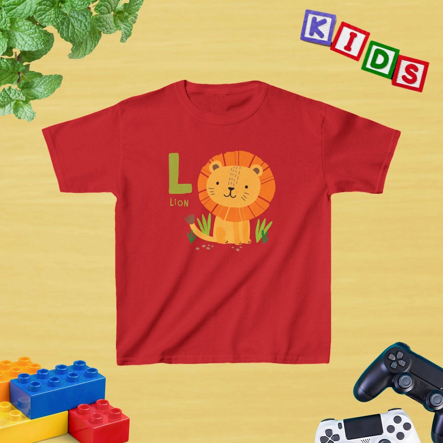 Animal Alphabet - L for Lion Unisex Kids Tee - Fun Educational Graphic Tee for Kids Age 2-18