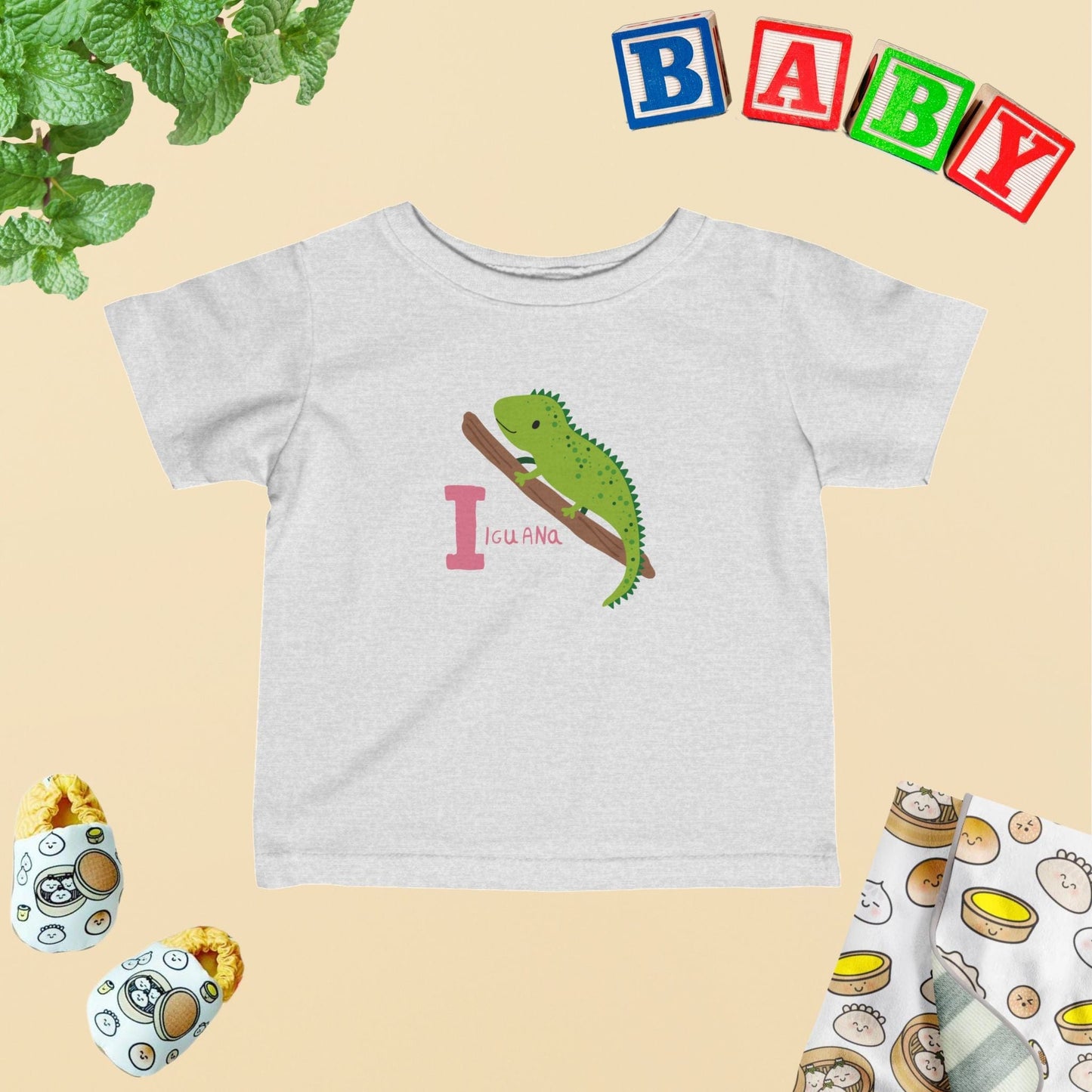 Animal Alphabet - I for Iguana Baby Tee - Unisex Graphic Tee for Babies