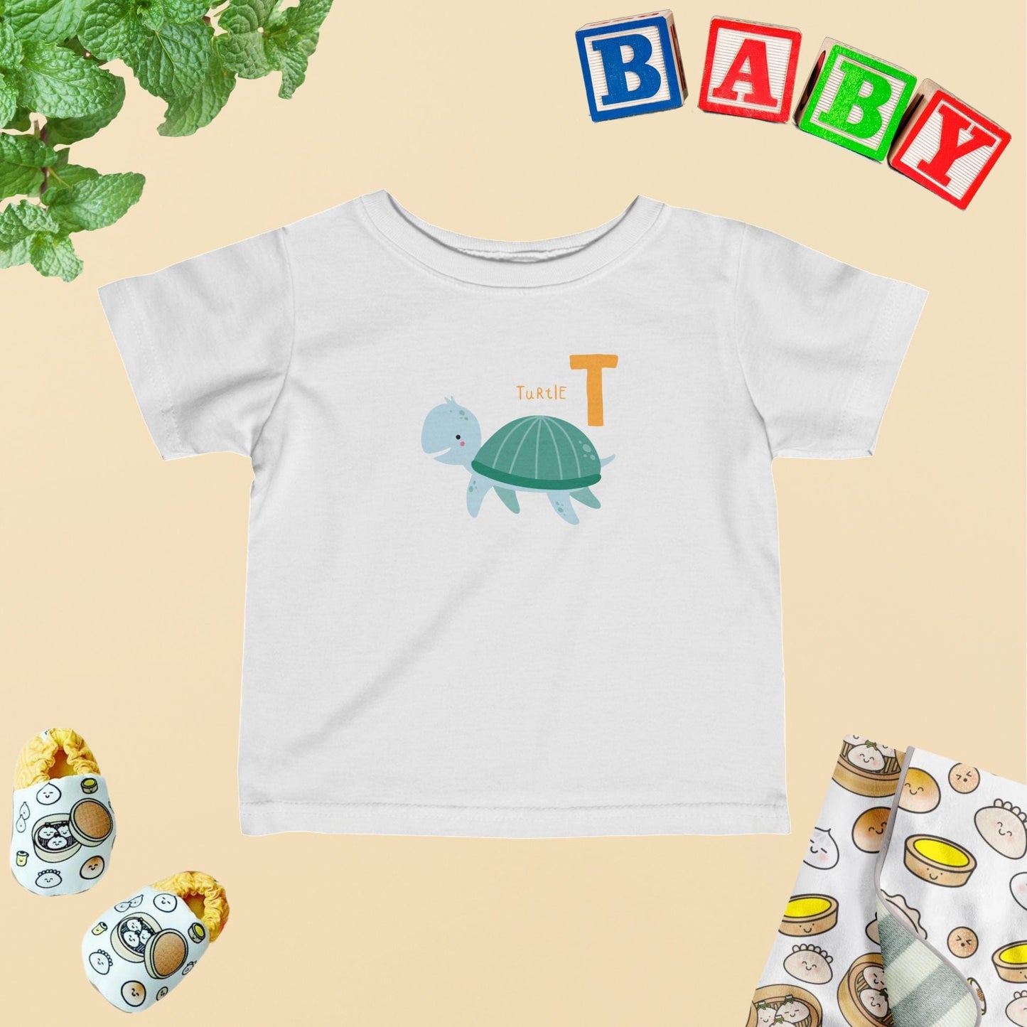 Animal Alphabet - T for Turtle Baby Tee - Unisex Graphic Tee for Babies