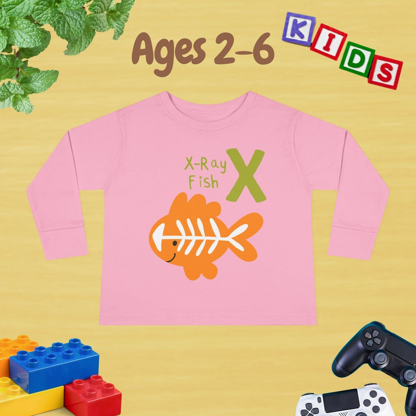 Animal Alphabet X for X-ray Fish Unisex Kids Sweater Toddler Long Sleeve Tee Ages 2-6 - 100% Cotton Spring and Fall Kids Sweatshirt