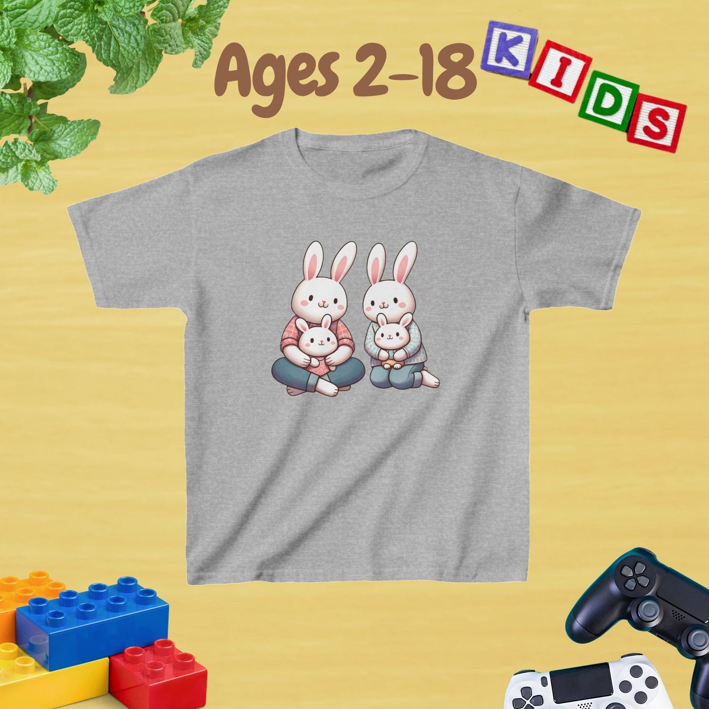 Bunny Family Kids Tee - Unisex Graphic Tee for Kids Age 2-18