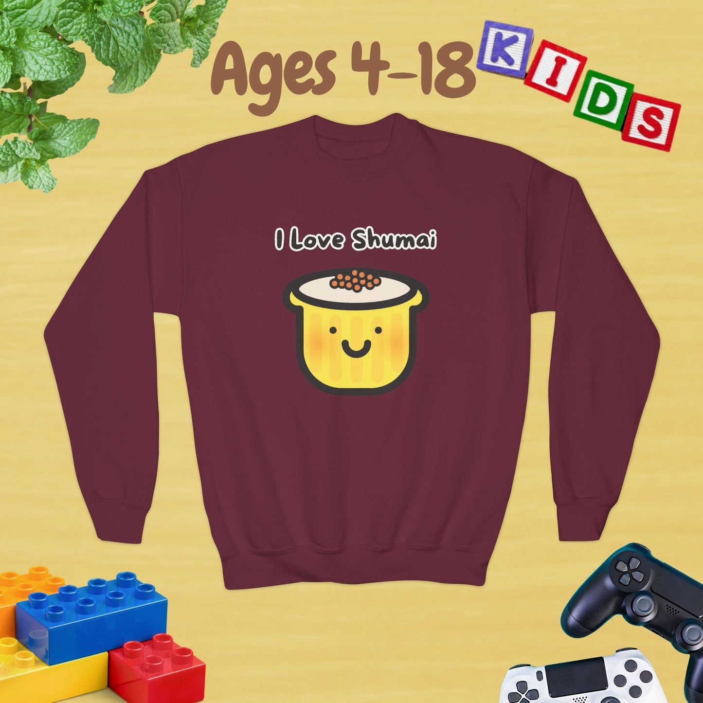 I Love Shumai Kids Sweatshirt - Unisex Graphic Sweatshirt for Ages 4-18 Kids