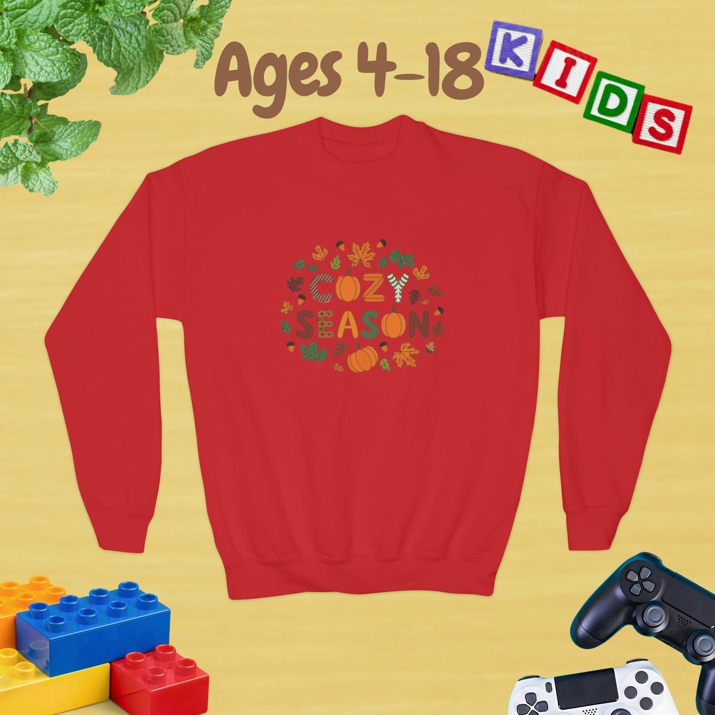Cozy Season Thanksgiving Edition Ages 4-18 Unisex Kids and Teens Sweatshirt - Cozy Fall and Winter Youth Sweatshirt
