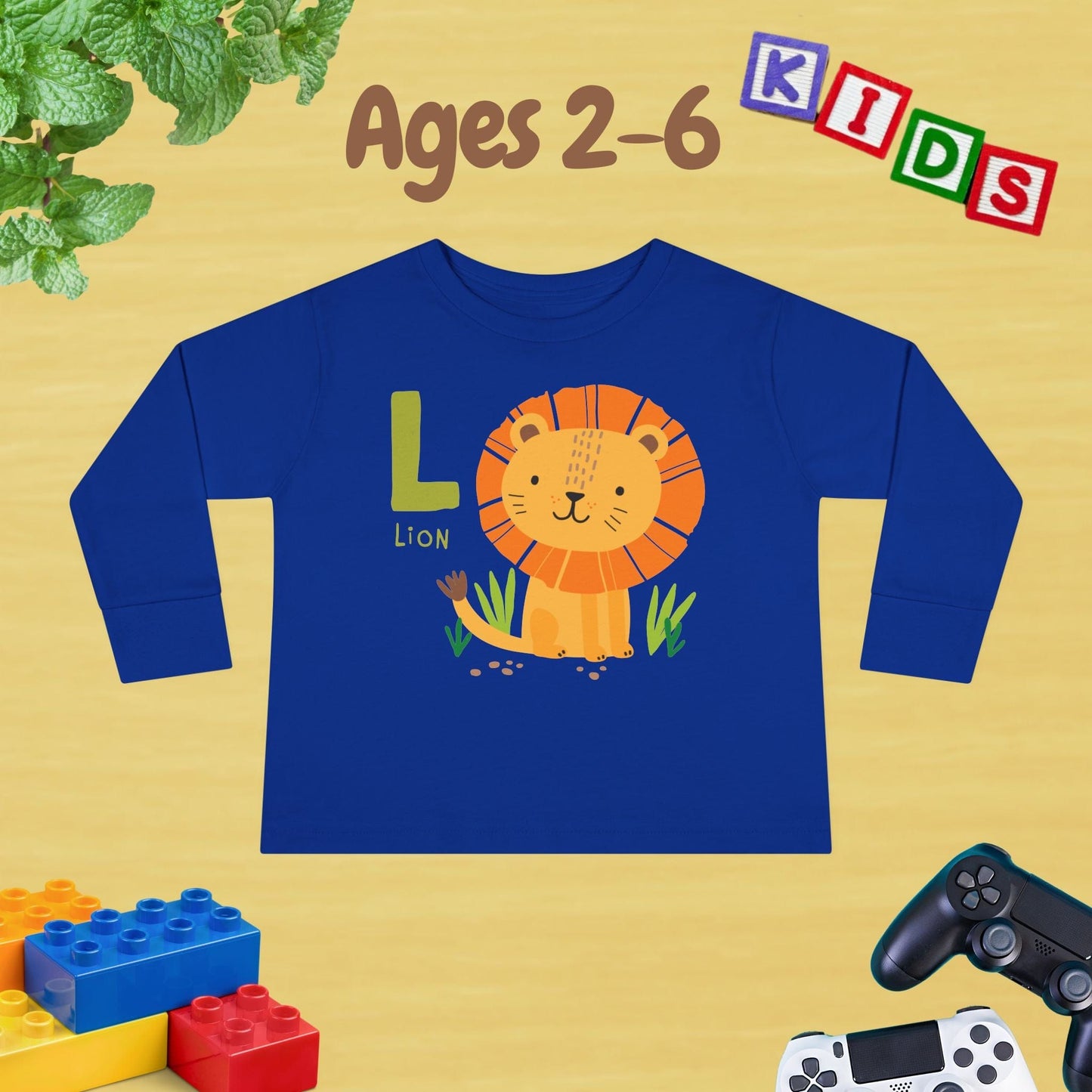 Animal Alphabet L for Lion Unisex Kids Sweater Toddler Long Sleeve Tee Ages 2-6 - 100% Cotton Spring and Fall Kids Sweatshirt