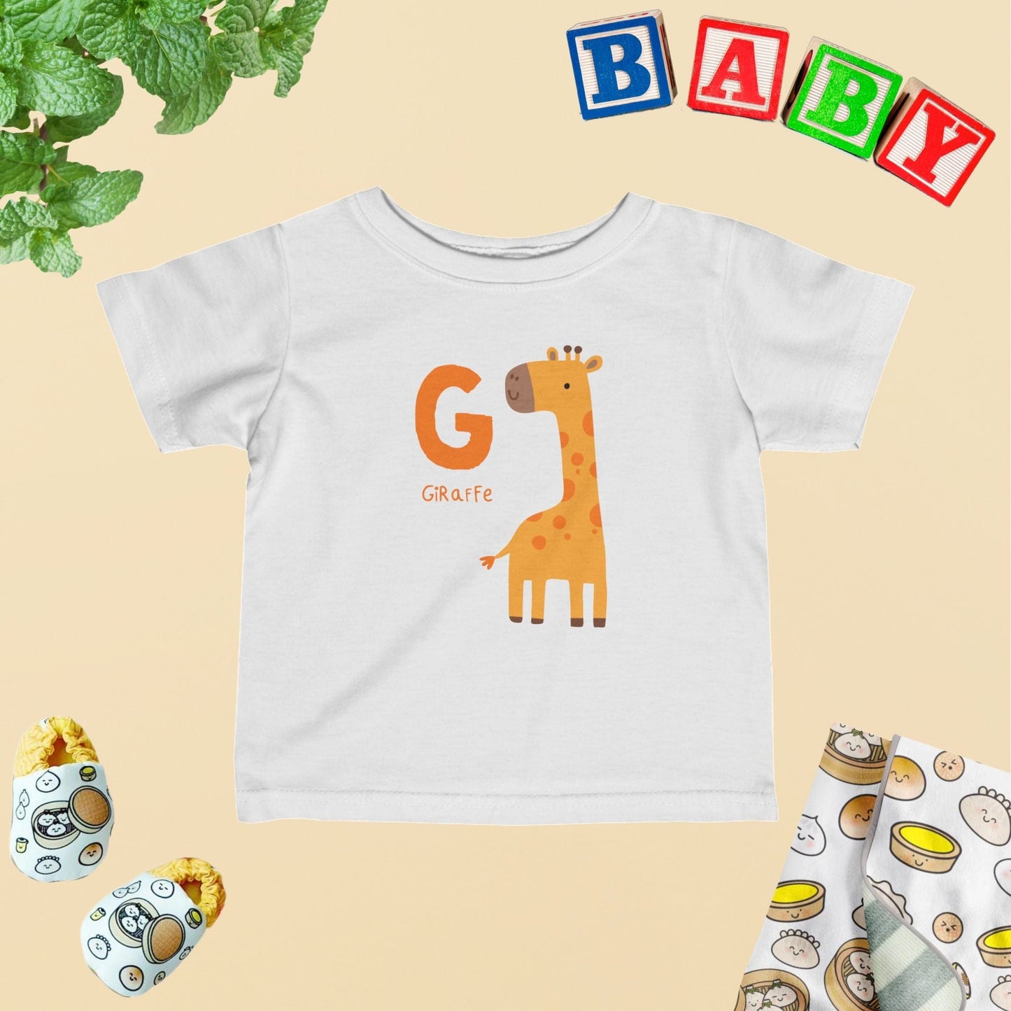 Animal Alphabet - G for Giraffe Baby Tee - Unisex Graphic Tee for Babies
