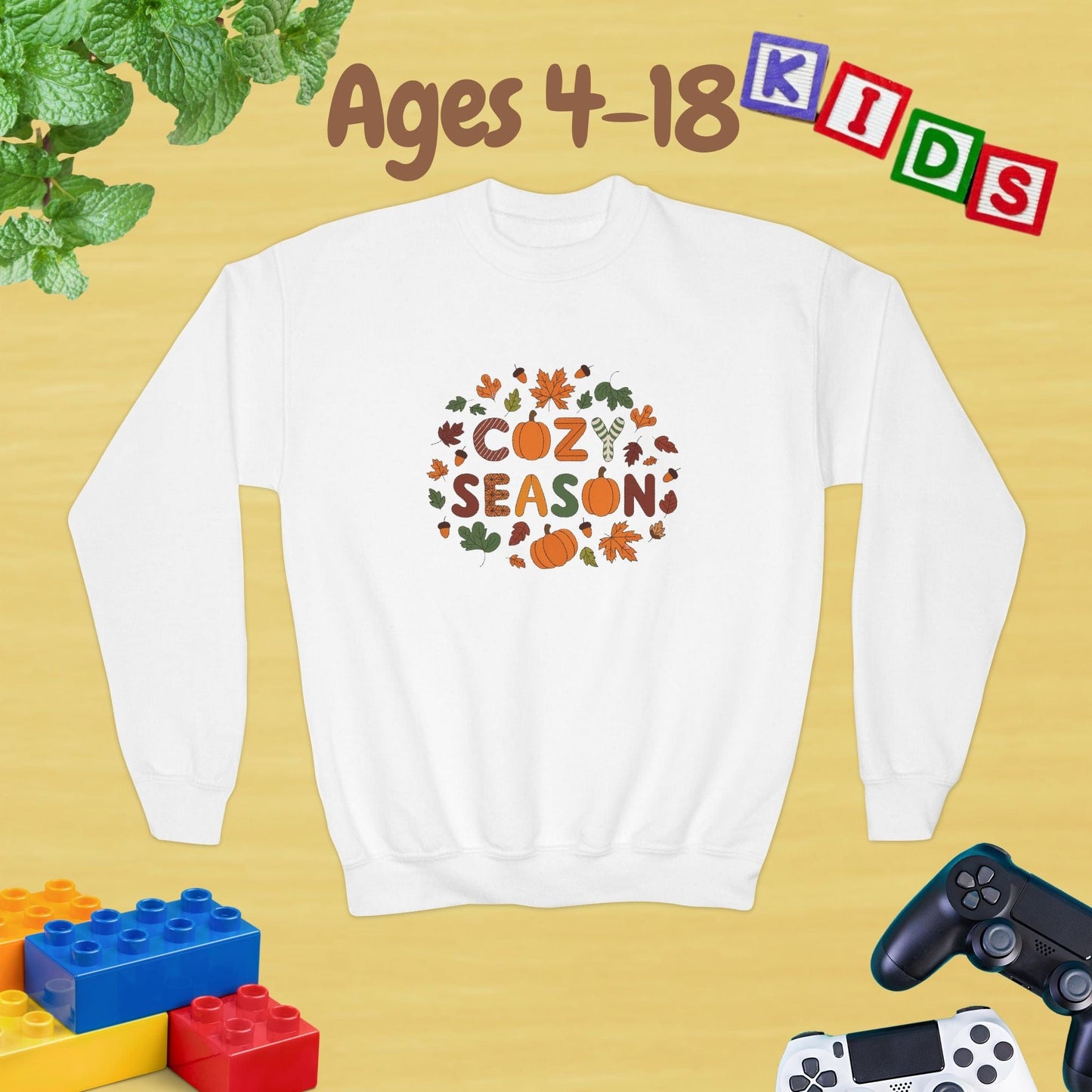 Cozy Season Thanksgiving Edition Ages 4-18 Unisex Kids and Teens Sweatshirt - Cozy Fall and Winter Youth Sweatshirt