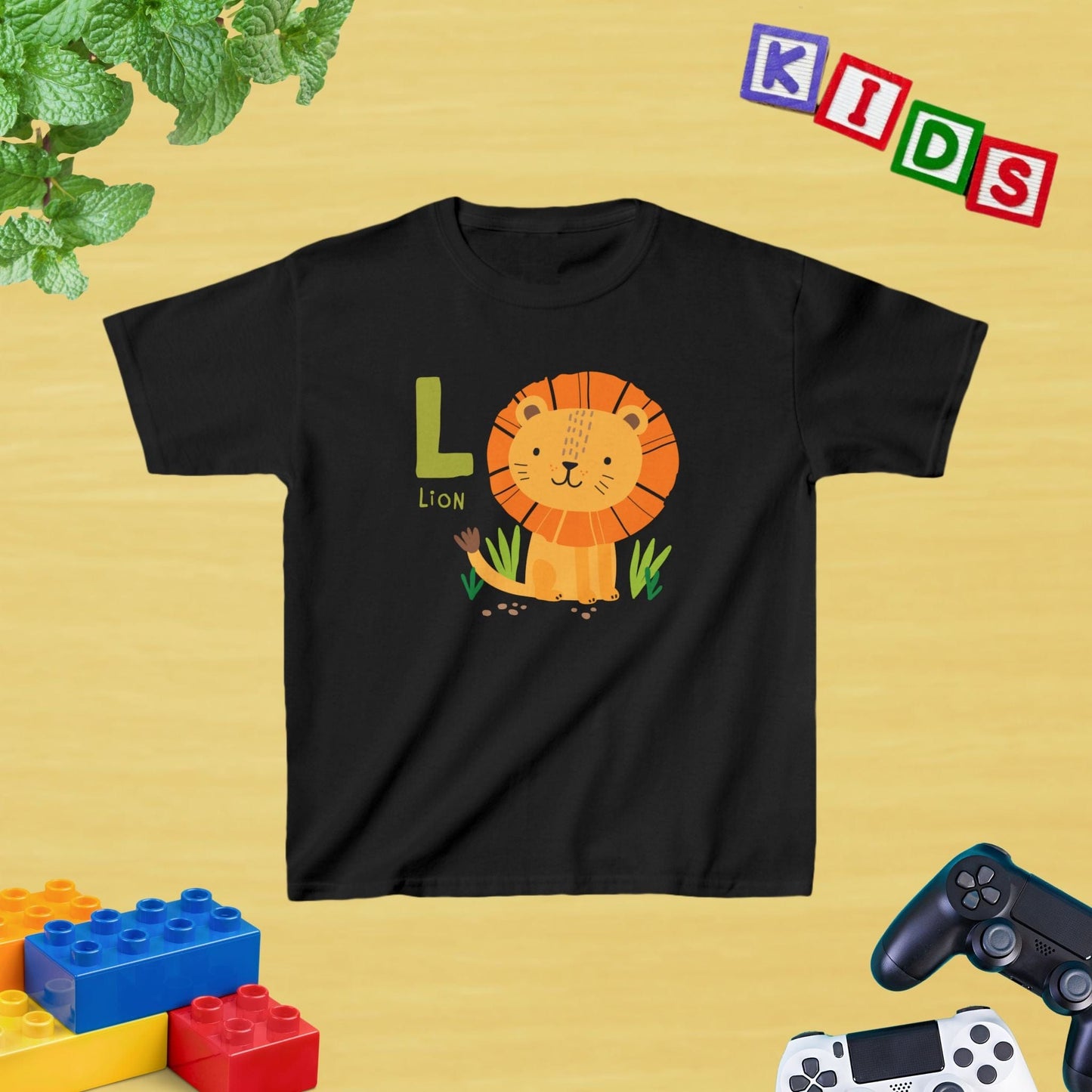 Animal Alphabet - L for Lion Unisex Kids Tee - Fun Educational Graphic Tee for Kids Age 2-18