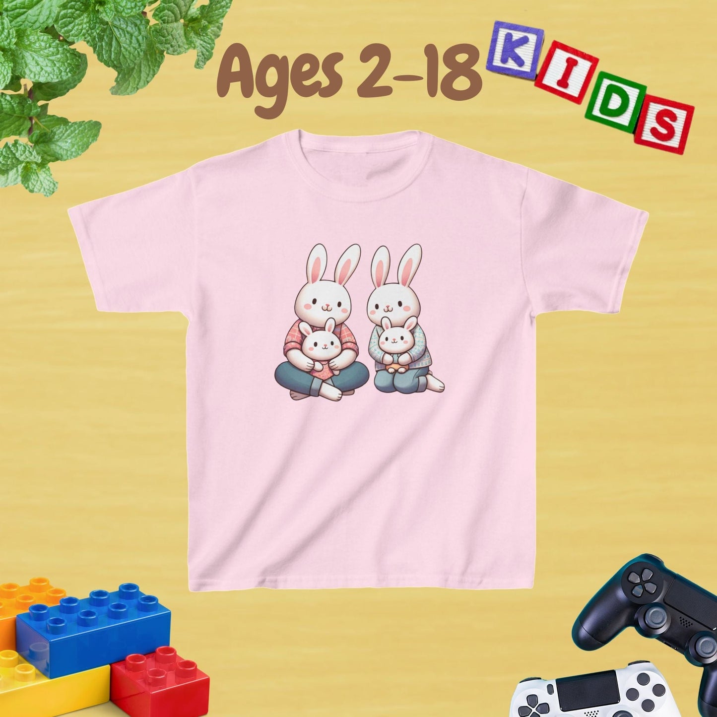 Bunny Family Kids Tee - Unisex Graphic Tee for Kids Age 2-18
