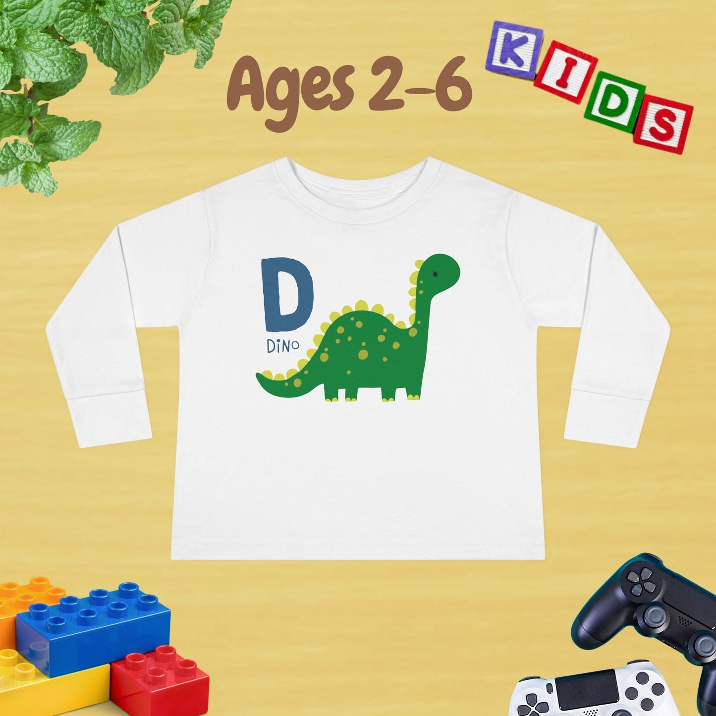 Animal Alphabet D for Dino Unisex Kids Sweater Toddler Long Sleeve Tee Ages 2-6 - 100% Cotton Spring and Fall Kids Sweatshirt