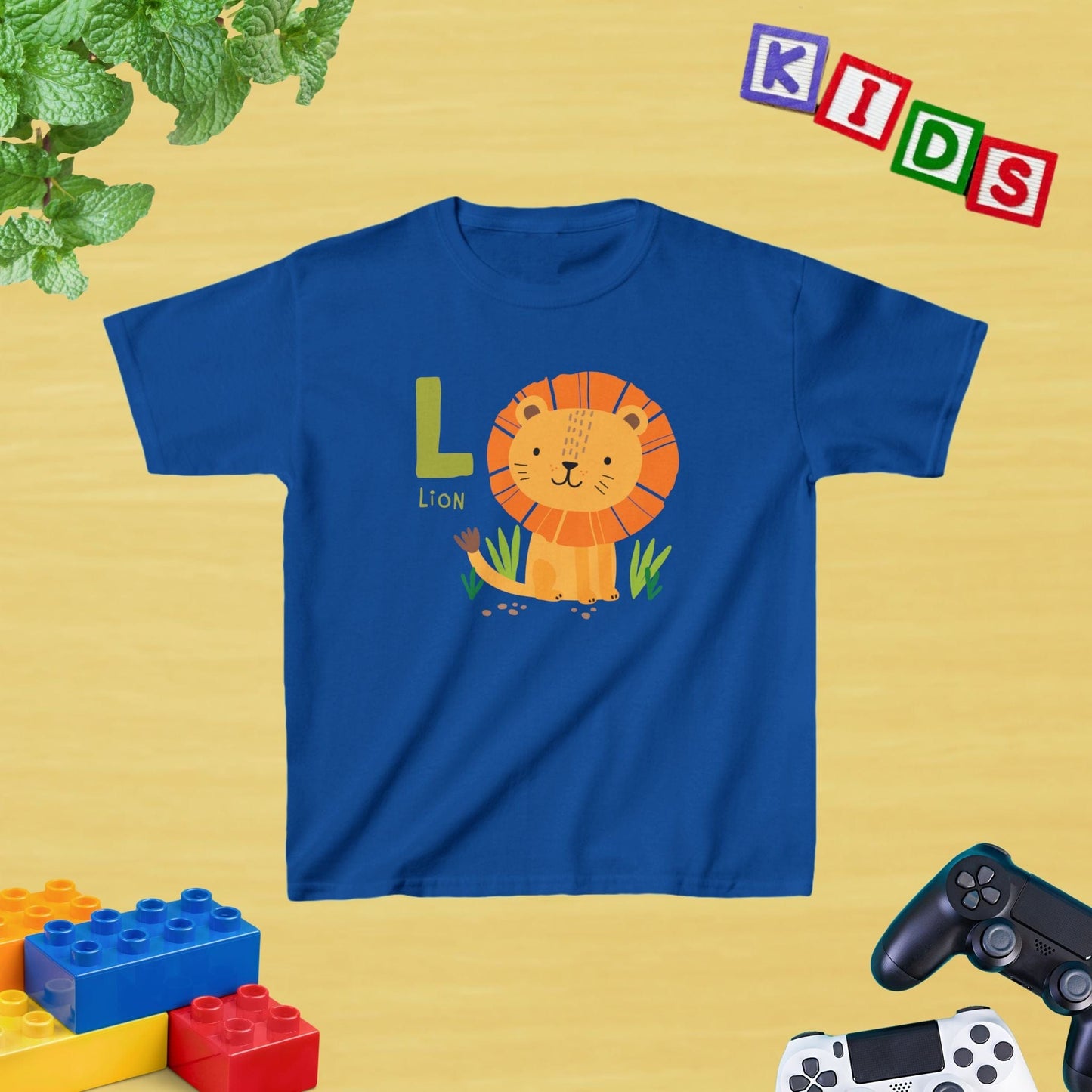 Animal Alphabet - L for Lion Unisex Kids Tee - Fun Educational Graphic Tee for Kids Age 2-18