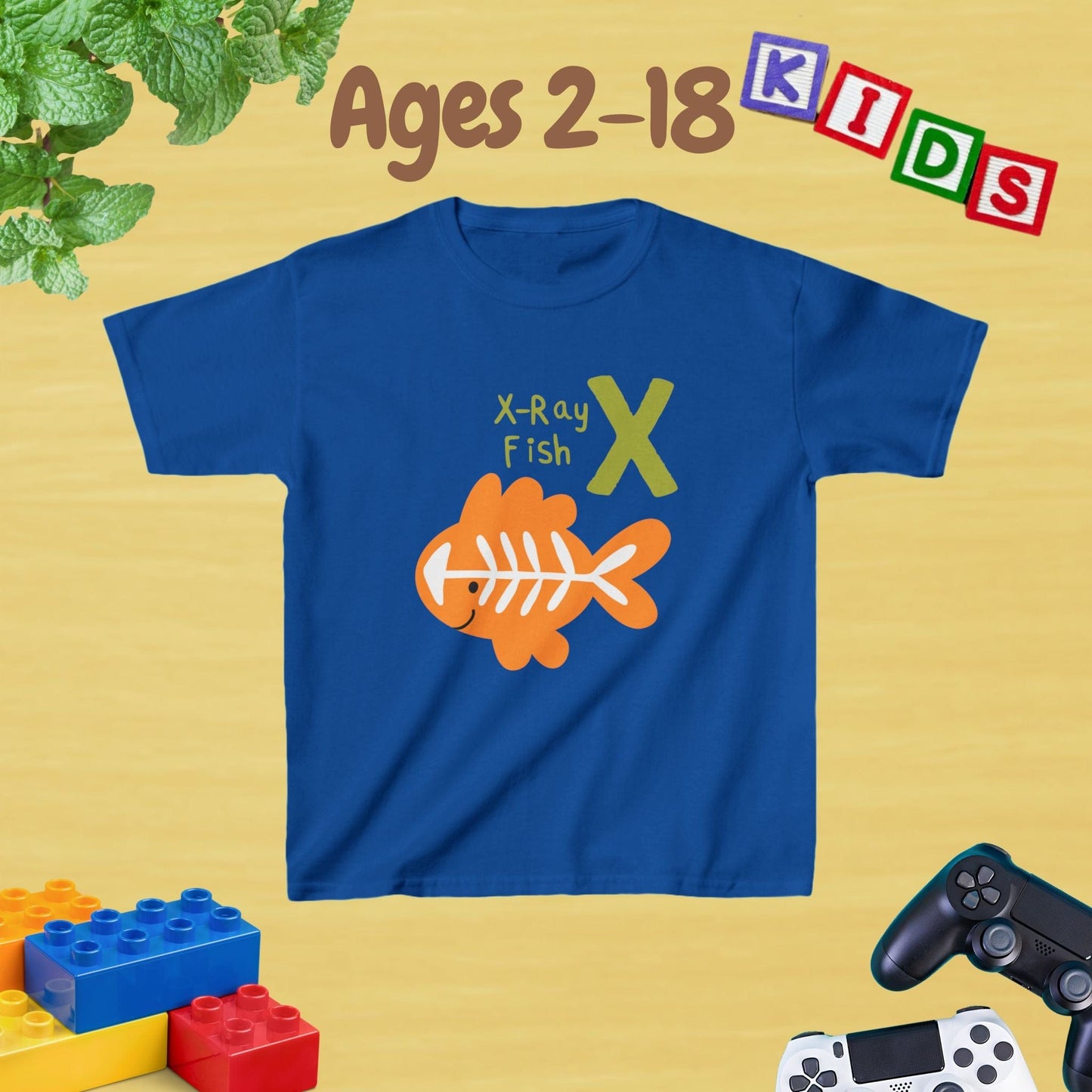 Animal Alphabet - X for X-ray Fish Unisex Kids Tee - Fun Educational Graphic Tee for Age 2-18 Kids