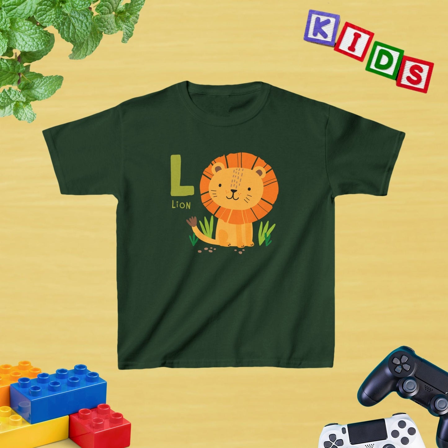 Animal Alphabet - L for Lion Unisex Kids Tee - Fun Educational Graphic Tee for Kids Age 2-18