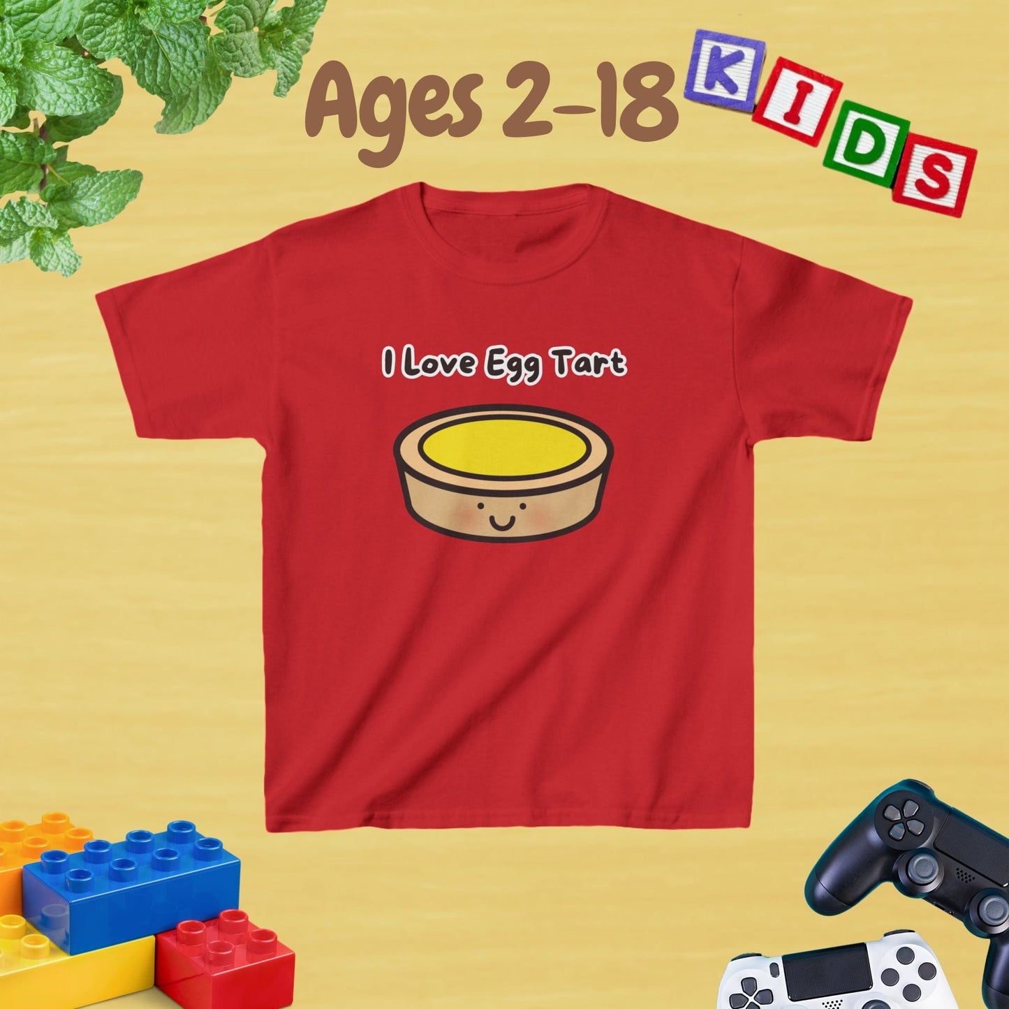 I Love Egg Tart Kids Tee - Unisex Graphic Tee for Kids Age 2-18
