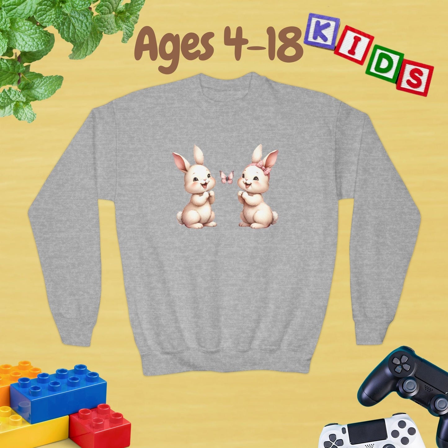 My Twins Bunnies & Butterfly Ages 4-18 Kids Sweatshirt